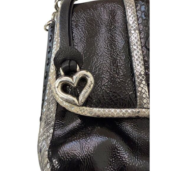 Brighton Black Silver Patent Leather 3D Flower Mini Shoulder Bag - Picture 4 of 8